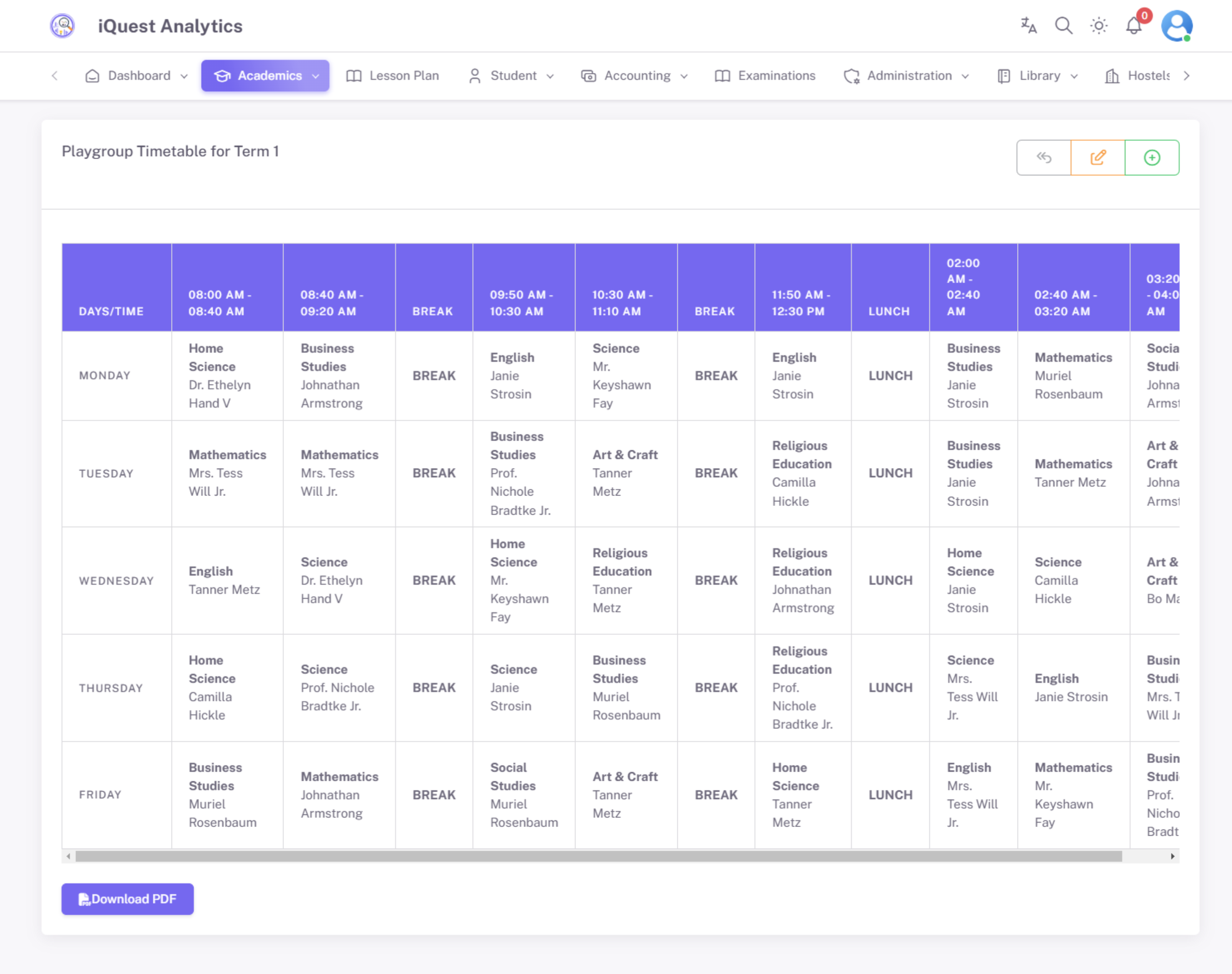 Timetable Management System